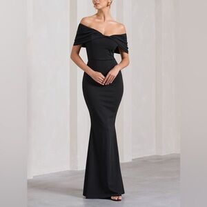 Dana Black Bardot Maxi Dress With Short Gathered Sleeves